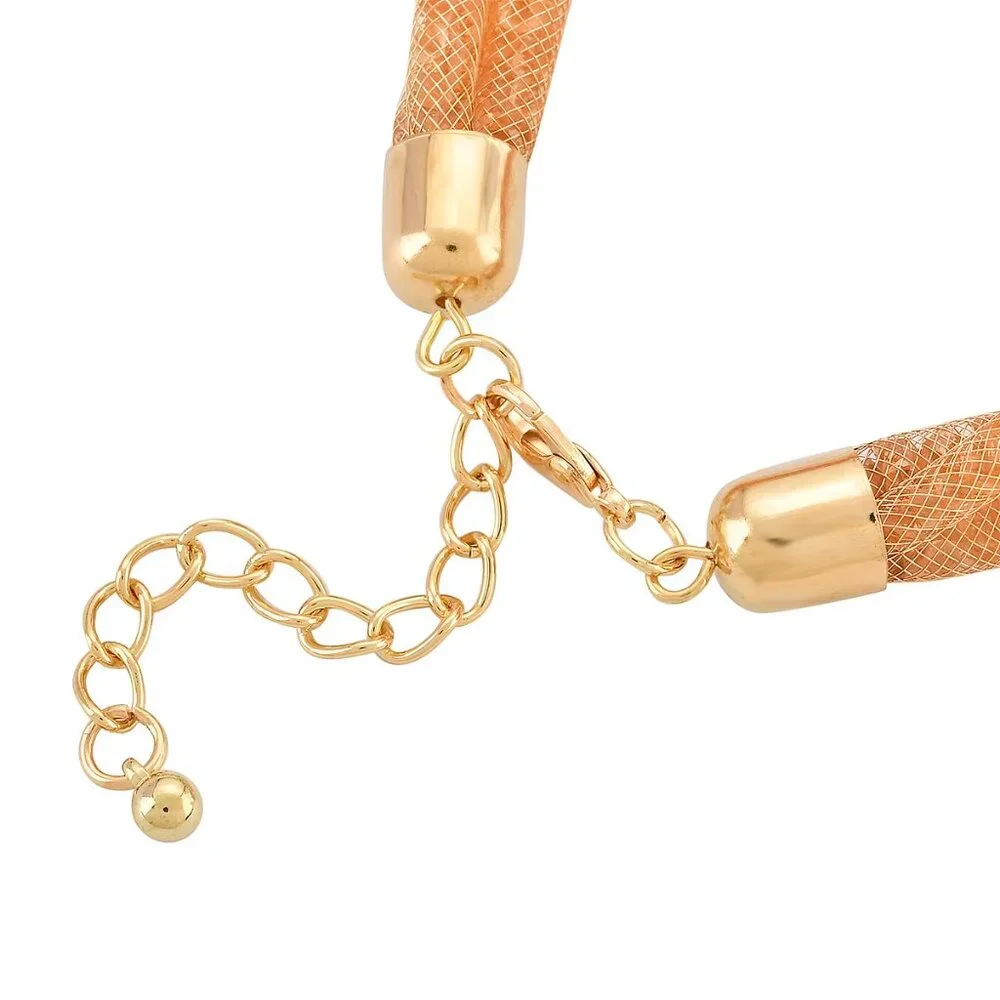 NWT Champagne Color Austrian Crystal Twisted Double Row‎ Bracelet Goldtone
